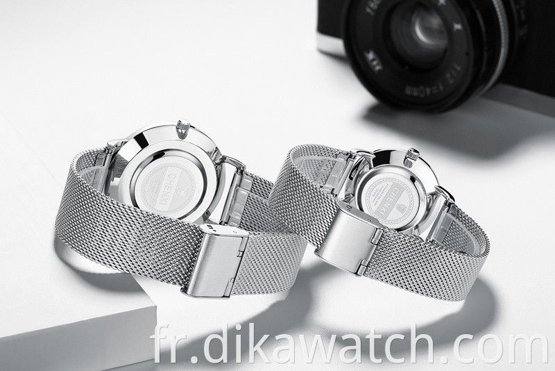 076 CHENXI Couple Montres Montre à cadran de mode simple et littérale Montre de luxe à mailles complètes avec bracelet de montre à quartz